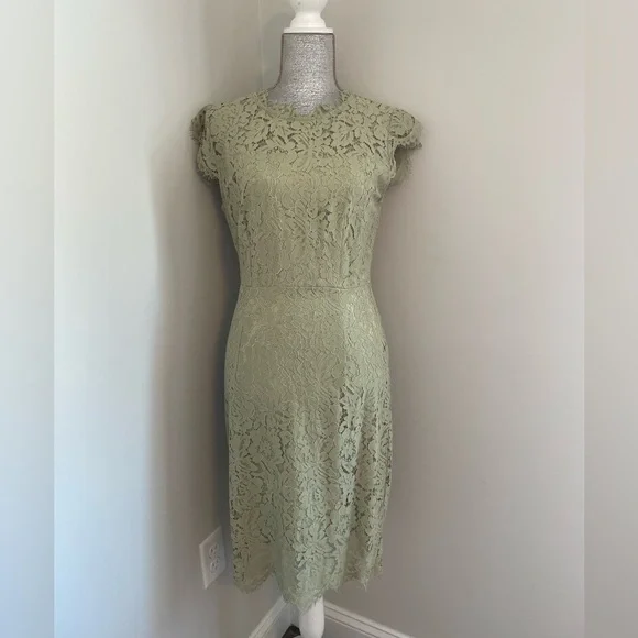 knee length dresses for ladies Escape Lace Fully Lined V-Neck Midi Dress – Nude | Made in USA